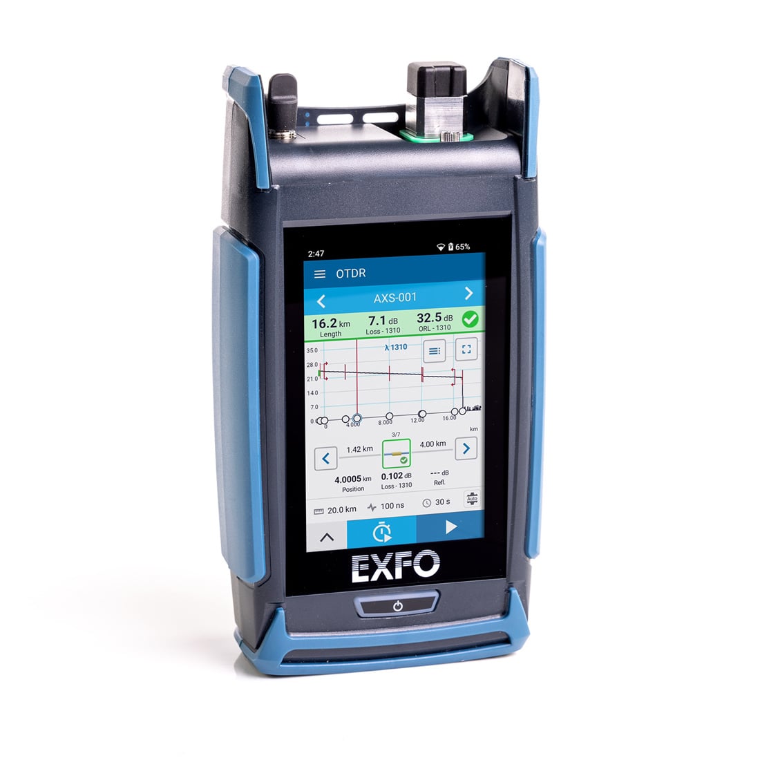 OTDR compacto EXFO AXS-130 com tela de traçado e conector Swap-Out